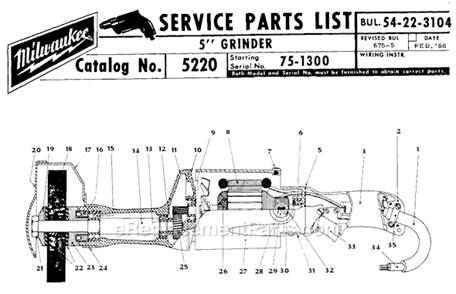 Page A Diagram and Parts List for SER 75-1300 Milwaukee Sander Grinder
