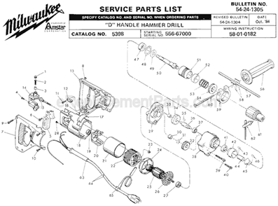 Page A Diagram and Parts List for SER 556-67000 Milwaukee Hammer Drill