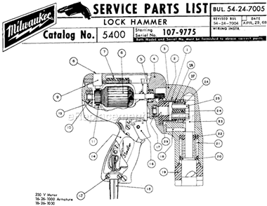 Page A Diagram and Parts List for SER 107-9775 Milwaukee Hammer Drill