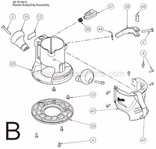 Page B Diagram and Parts List for SER A19A Milwaukee Router