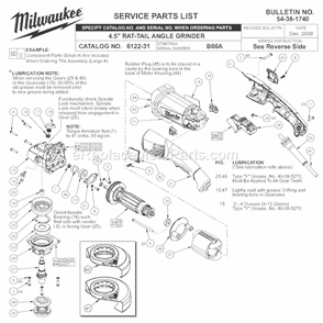 Page A Diagram and Parts List for SER B66A Milwaukee Sander Grinder