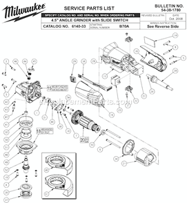 Page A Diagram and Parts List for SER B70A Milwaukee Angle Grinder