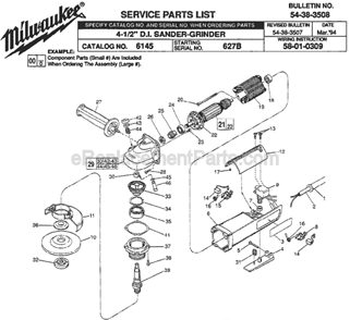 Page A Diagram and Parts List for SER 627B Milwaukee Sander Polisher