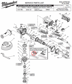 Page A Diagram and Parts List for D06A Milwaukee Angle Grinder