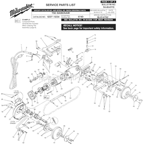 Page A Diagram and Parts List for SER 674D Milwaukee Band Saw