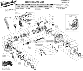 Page A Diagram and Parts List for C05B Milwaukee Band Saw