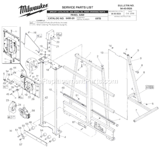 Page A Diagram and Parts List for SER 697B Milwaukee Table Saw