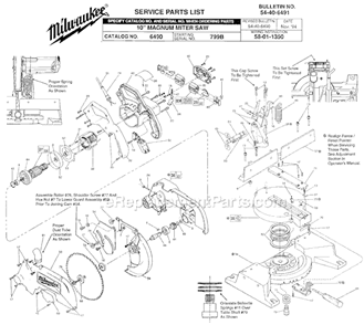 Page A Diagram and Parts List for SER 799B Milwaukee Miter Saw