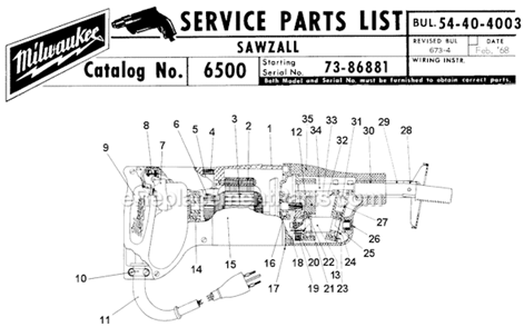 Part Location Diagram of 42-68-0073 Milwaukee Blade Clamp