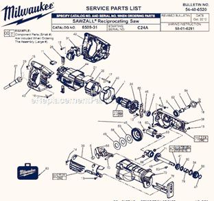 Page A Diagram and Parts List for C24A Milwaukee Reciprocating Saw
