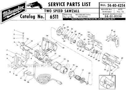 Page A Diagram and Parts List for 6511 SER 460-246188 Milwaukee Reciprocating Saw