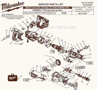 Part Location Diagram of 45-12-2054 Milwaukee Insulator 6519-31