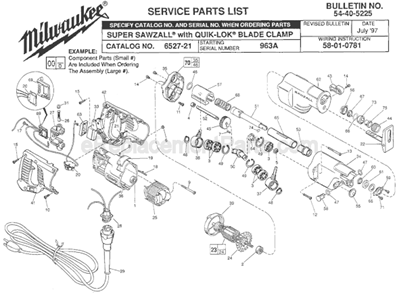 Page A Diagram and Parts List for SER 963A Milwaukee Reciprocating Saw