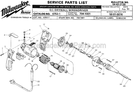 Page A Diagram and Parts List for SER 704-1001 Milwaukee Electric Drill