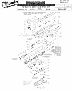 Page B Diagram and Parts List for SER B26A Milwaukee Miter Saw