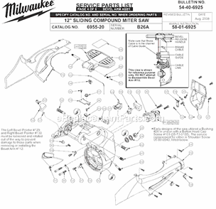 Page D Diagram and Parts List for SER B26A Milwaukee Miter Saw