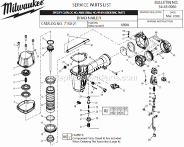 Page A Diagram and Parts List for SER A90A Milwaukee Nailer