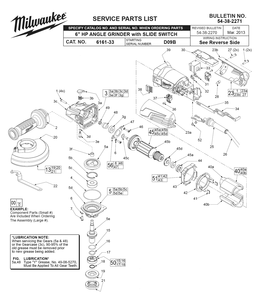 Fig-0 Diagram and Parts List for D09B Milwaukee Angle Grinder