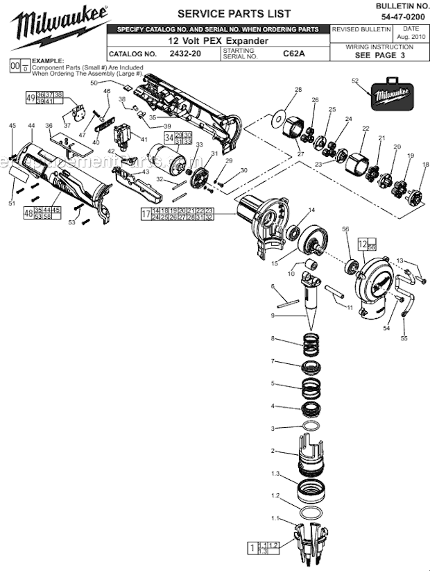 Page A Diagram and Parts List for C62A Milwaukee Miscellaneous