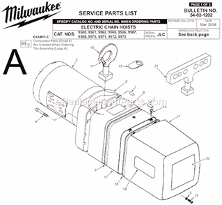 Page A Diagram and Parts List for SER JLC Milwaukee Hoist & Winch