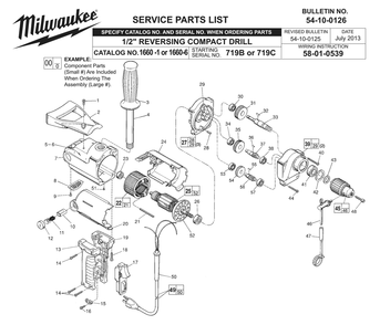 Fig-0 Diagram and Parts List for 719C Milwaukee Electric Drill