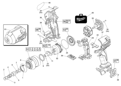 Fig-0 Diagram and Parts List for J57A Milwaukee Impact Driver