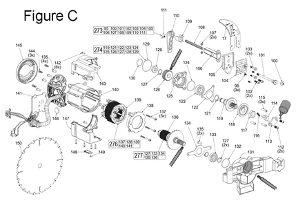 Fig-3 Diagram and Parts List for J35A Milwaukee Table Saw