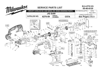 Fig-0 Diagram and Parts List for C57A Milwaukee Saw