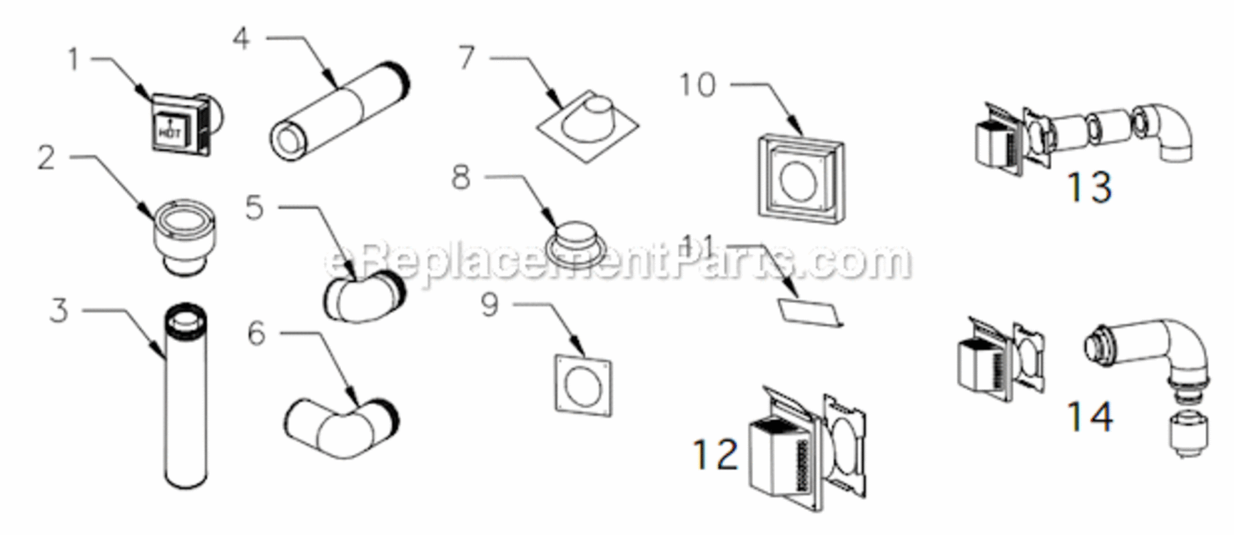 Page B Diagram and Parts List for  Monessen Fireplace & Insert