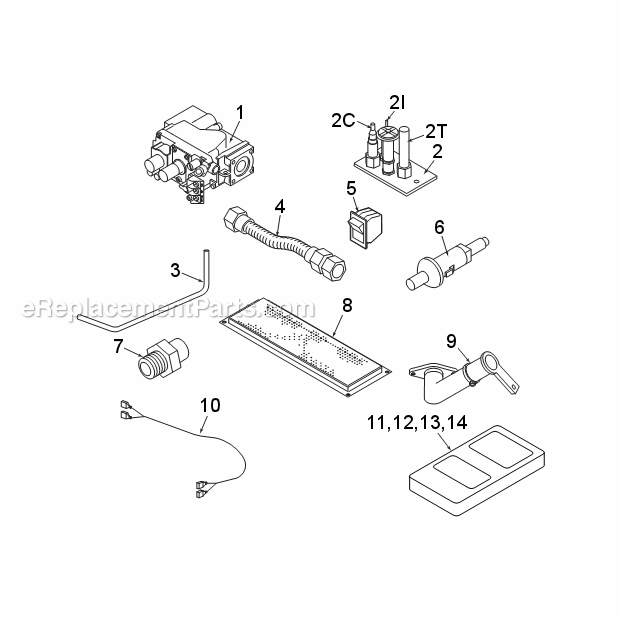 Natural Gas Bdv400Dnv7 And Propane Bdv400Pv7 Standing Pilot - Millivolt Control Diagram and Parts List for  Monessen Fireplace & Insert