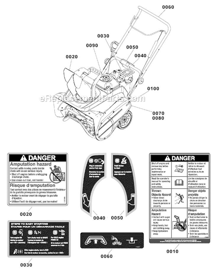 Decals_Group Diagram and Parts List for  Murray Snow Blower