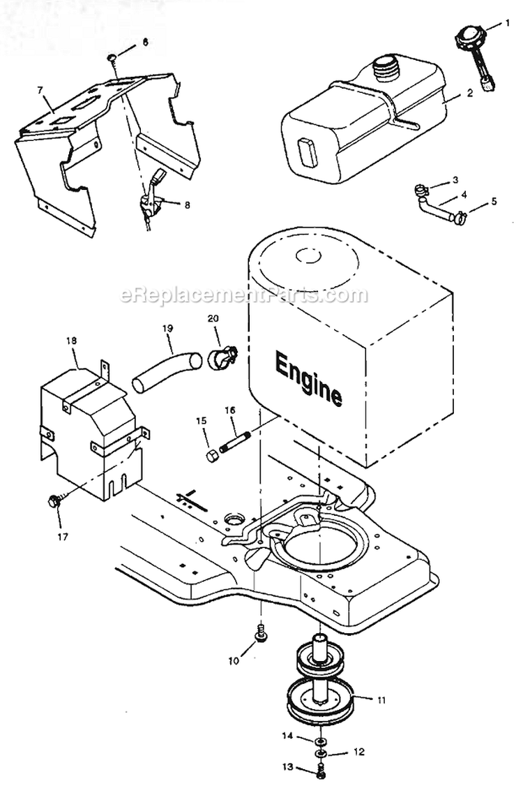 Engine Mount Diagram and Parts List for  Murray Lawn Tractor