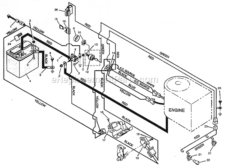 Electrical System Diagram and Parts List for  Murray Lawn Tractor