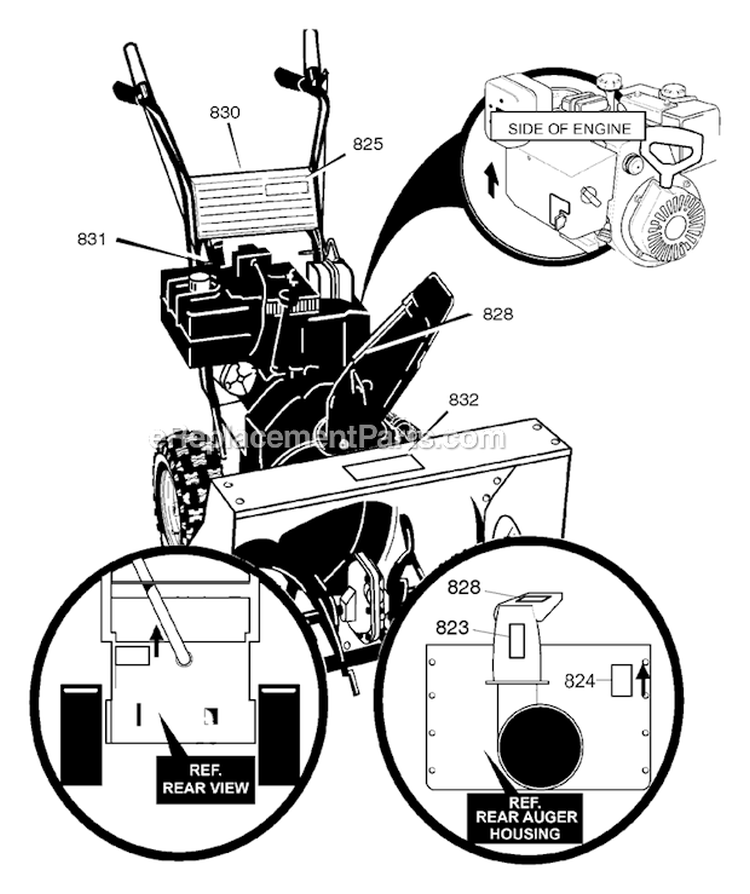 Decals Diagram and Parts List for  Murray Snow Blower