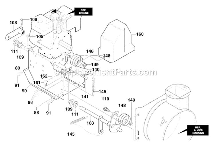 Frame_Components_Assembly Diagram and Parts List for  Murray Snow Blower