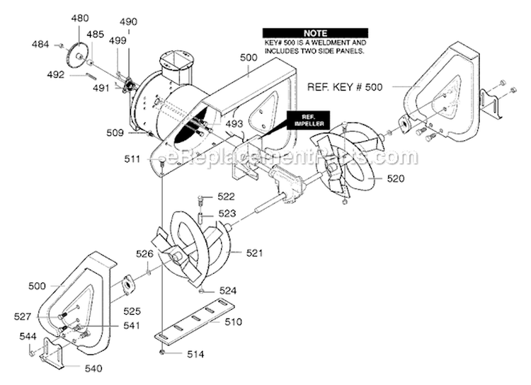Auger_Housing Diagram and Parts List for  Murray Snow Blower