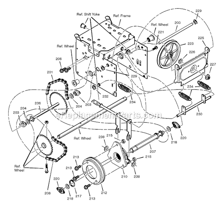 Drive Diagram and Parts List for  Murray Snow Blower