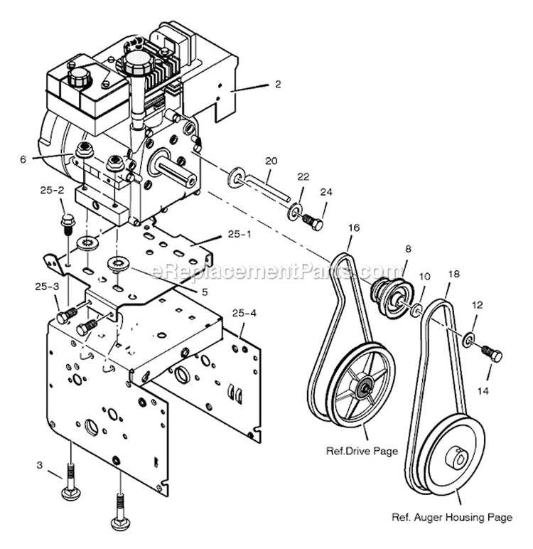 Engine Diagram and Parts List for  Murray Snow Blower