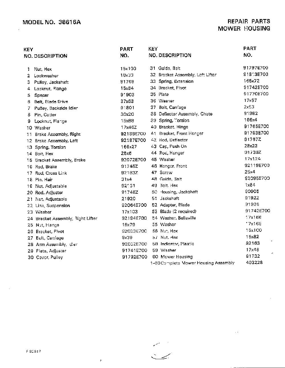 Mower housing page 2 Diagram and Parts List for  Murray Lawn Tractor