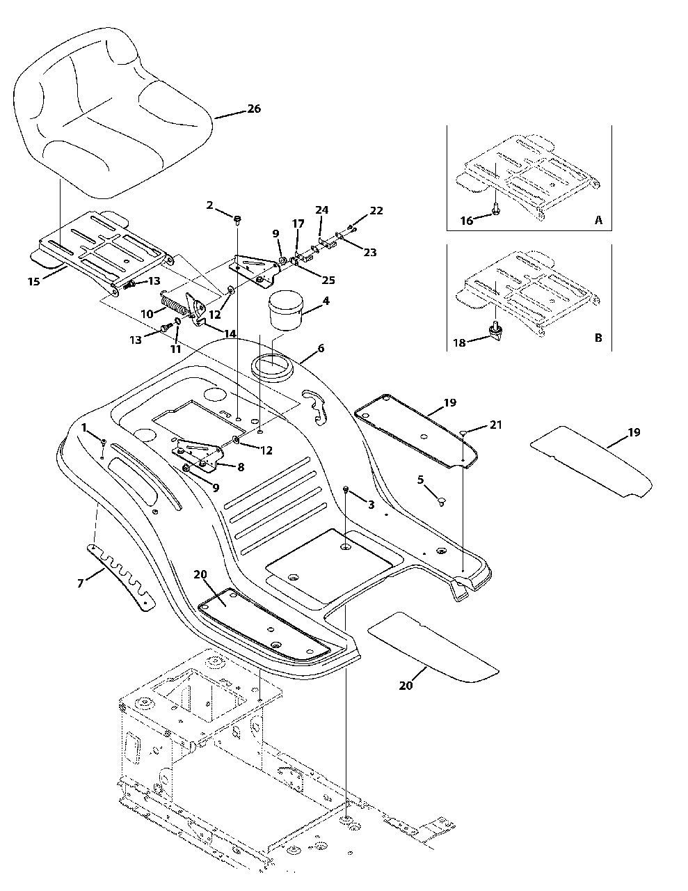 Seat And Fender Diagram and Parts List for (13AC76LF058)(2012) Murray Lawn Tractor