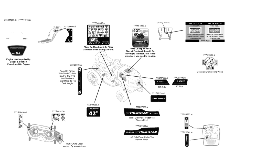 Label Map Diagram and Parts List for (13BN77SS058)(2020) Murray Lawn Tractor