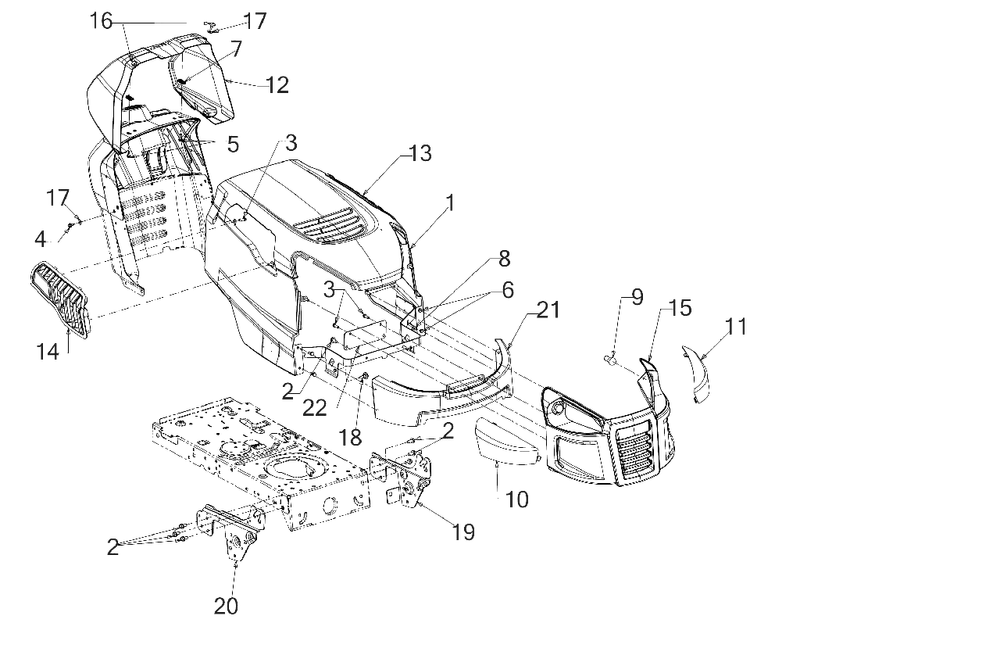 Hood And Grille Diagram and Parts List for (13BN77SS058)(2020) Murray Lawn Tractor