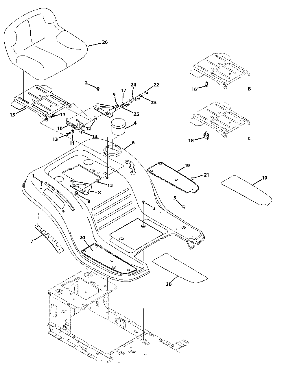 Seat And Fender Diagram and Parts List for 2012 Murray Lawn Tractor