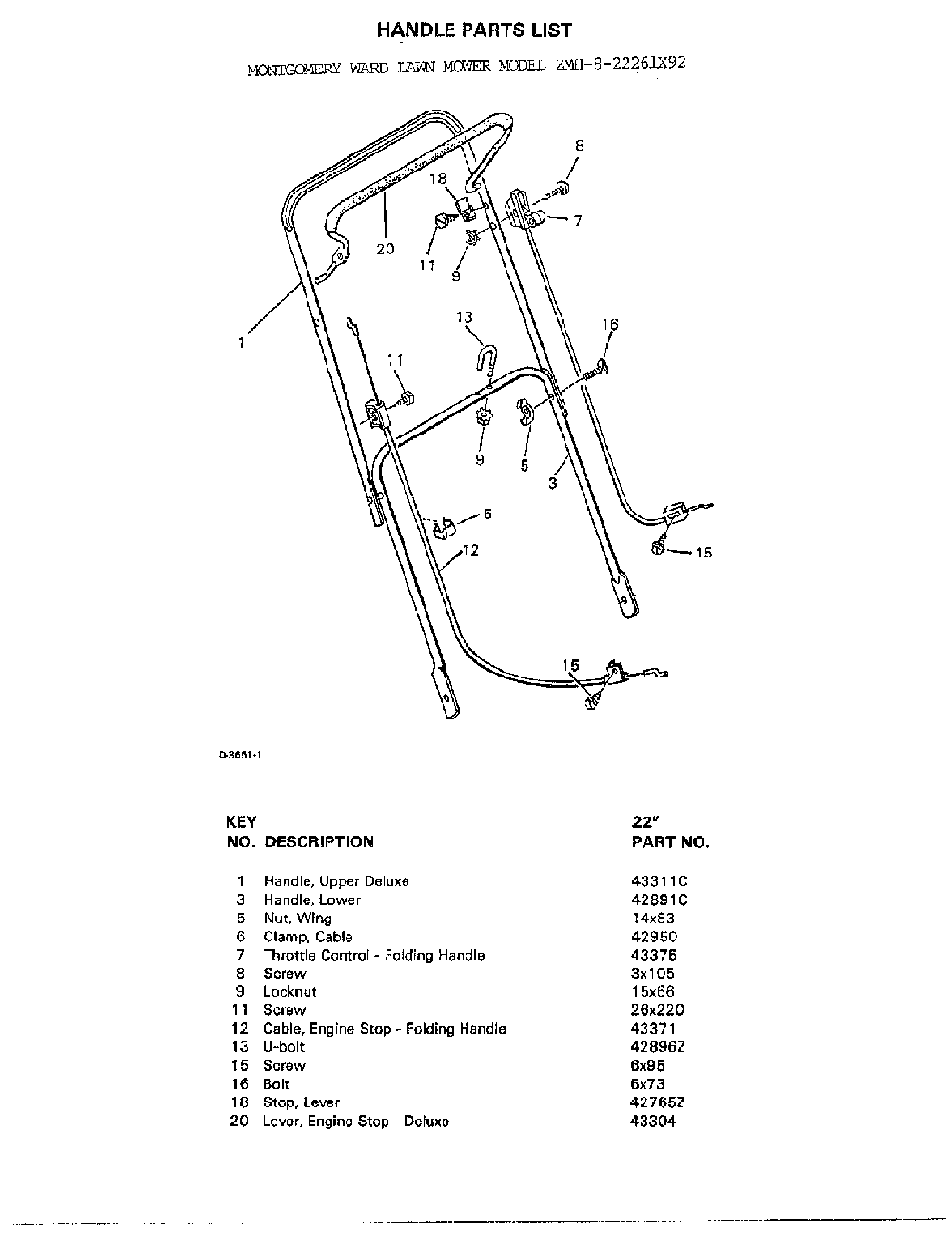 Handle Diagram and Parts List for  Murray Lawn Mower