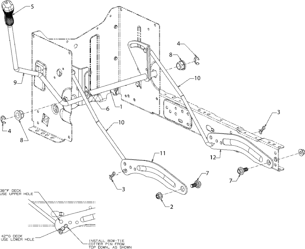 Deck Lift Diagram and Parts List for (13BC77LF058)(2018) Murray Lawn Tractor