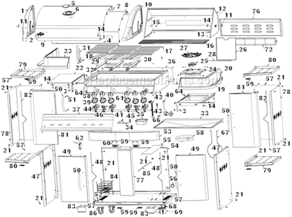 Page A Diagram and Parts List for  Napoleon Grill