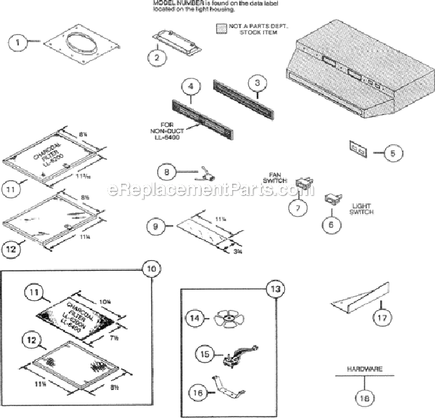 Page A Diagram and Parts List for  Nutone Range Hood