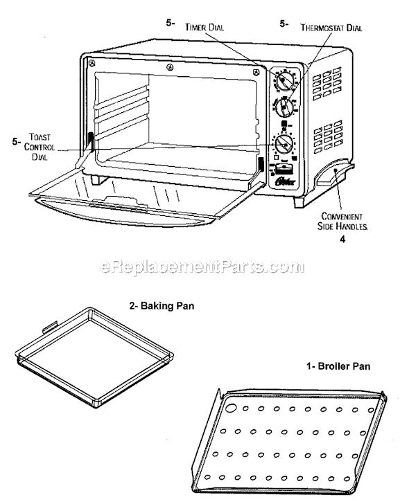Page A Diagram and Parts List for  Oster Toaster