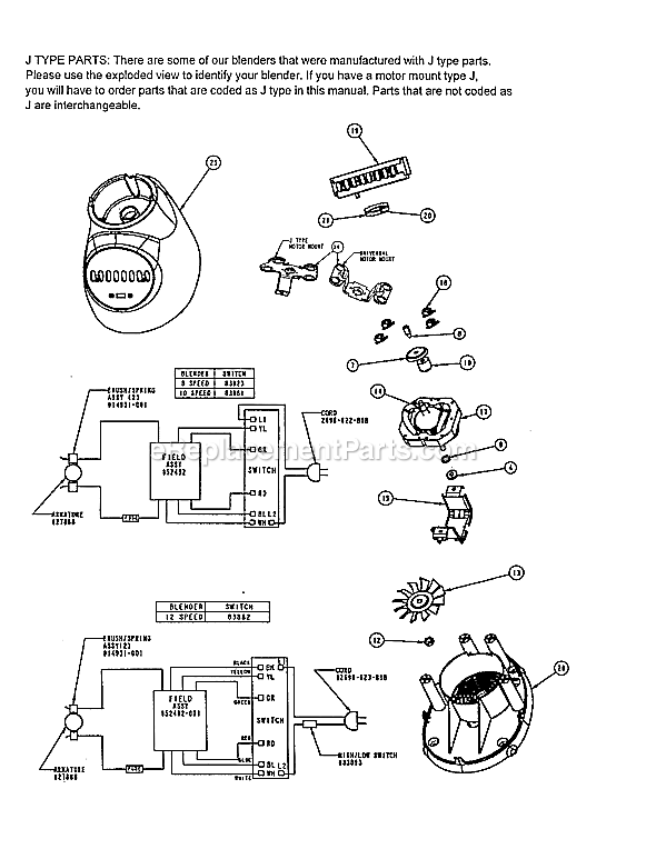 Page A Diagram and Parts List for  Oster Blender