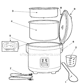 Page A Diagram and Parts List for  Oster Rice Cooker Steamer